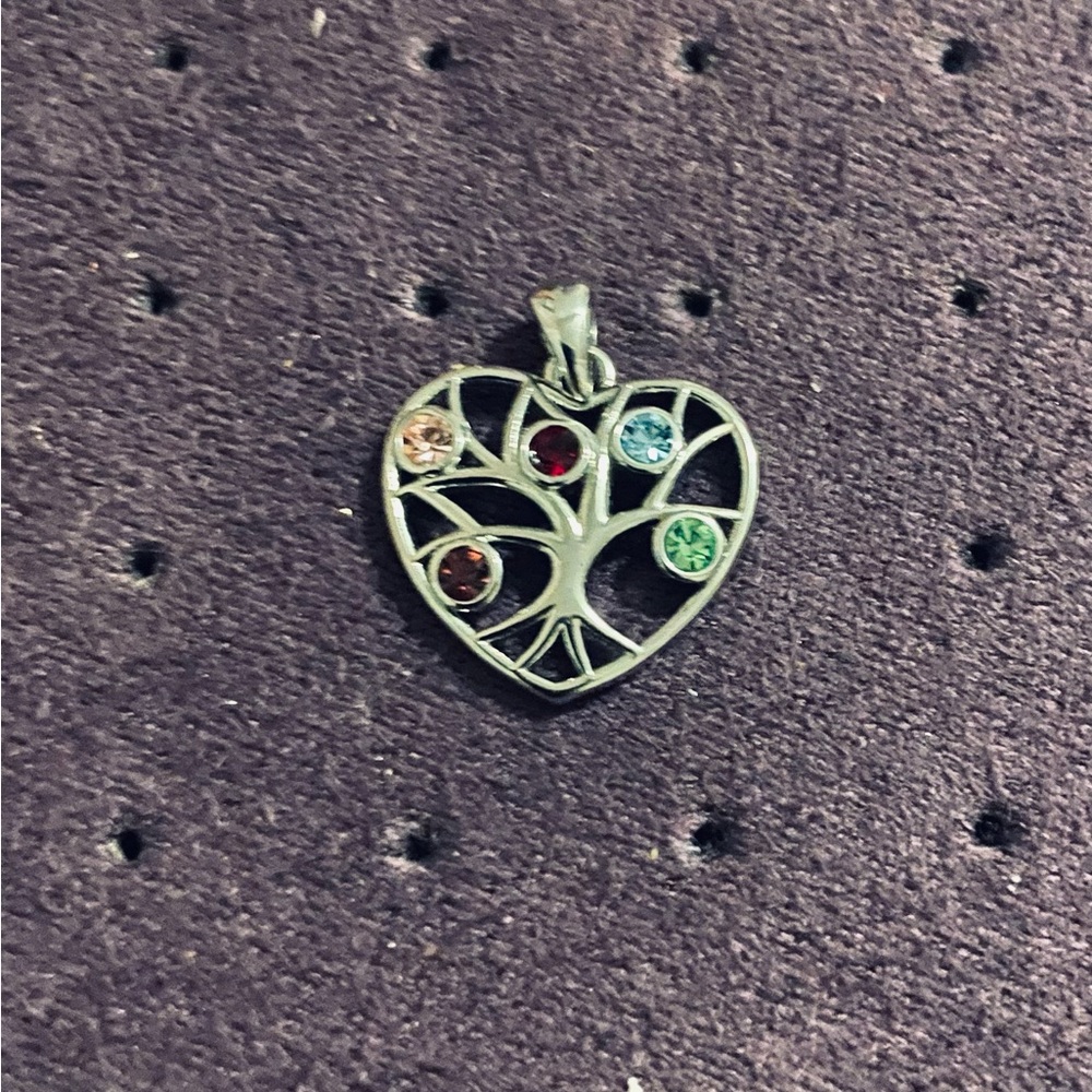 Heart Shape Family Tree Pendant with Multicolor Gemstones